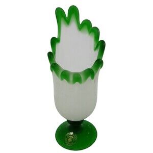 Arya Turkish Frosted Satin Glass Vase 9 Inches Tall Handcrafted Green Clear